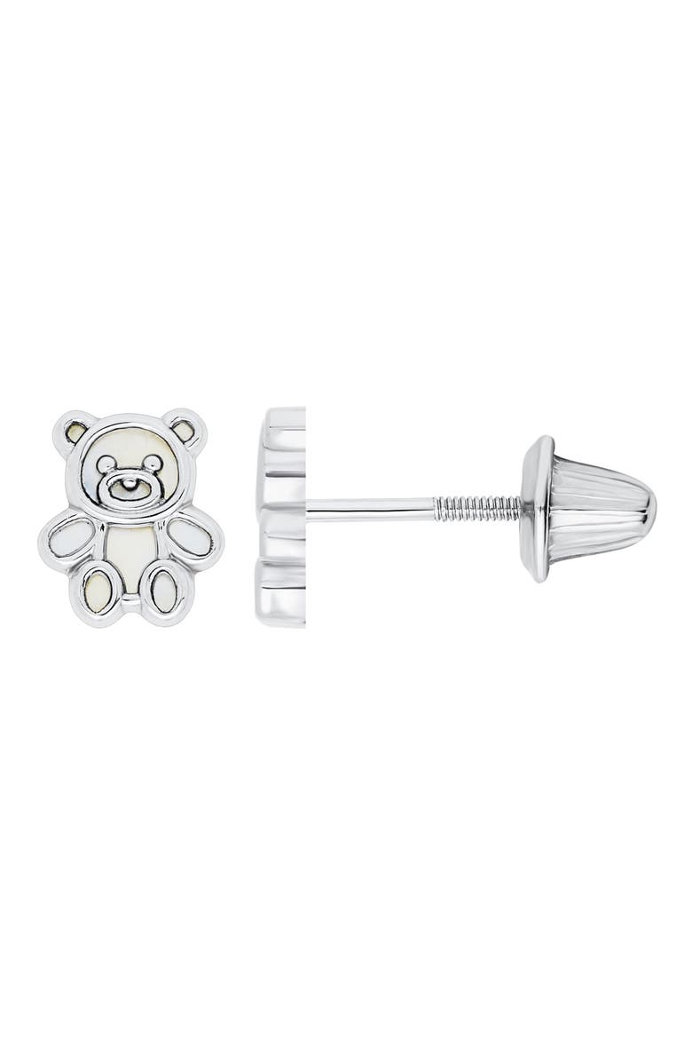 Sterling Silver Teddy Bear Stud Earrings, Alternate, color, SILVER
