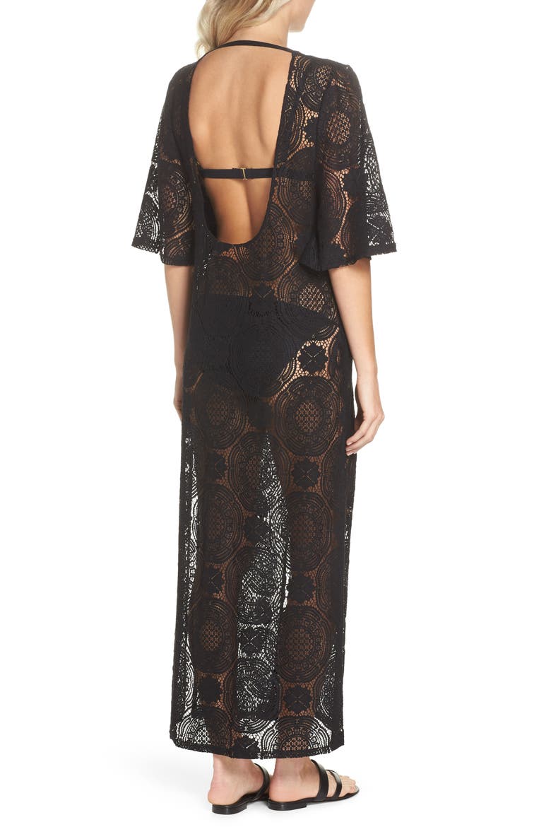 Lace Cover-Up Maxi Dress, Alternate, color, BLACK
