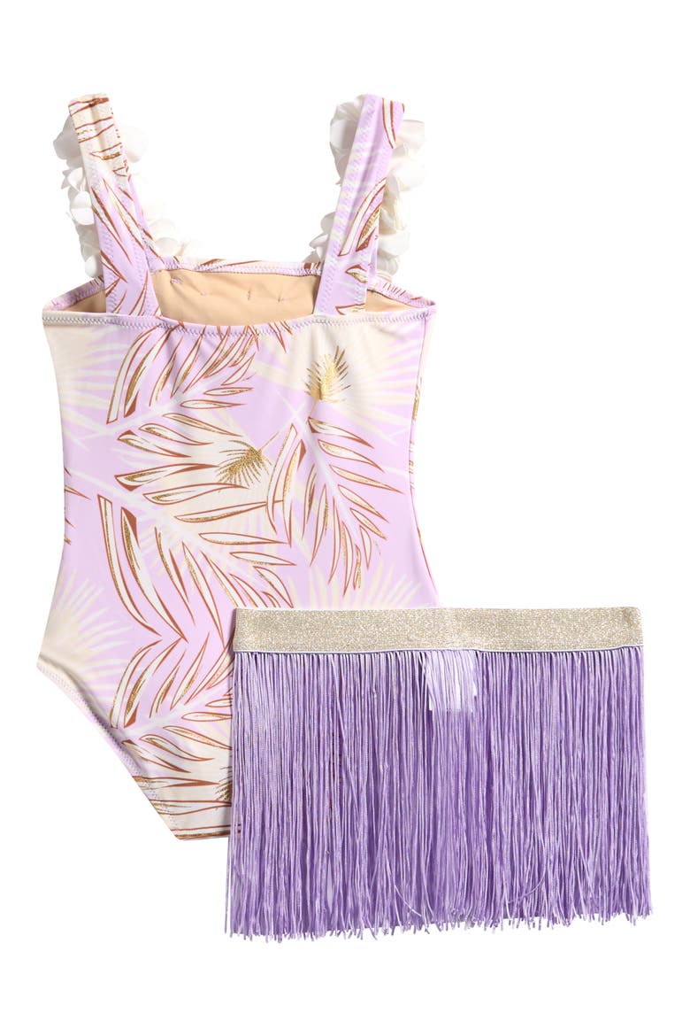 Kids' Rosette One-Piece Swimsuit & Sequin Cover-Up Skirt Set, Alternate, color, PURPLE