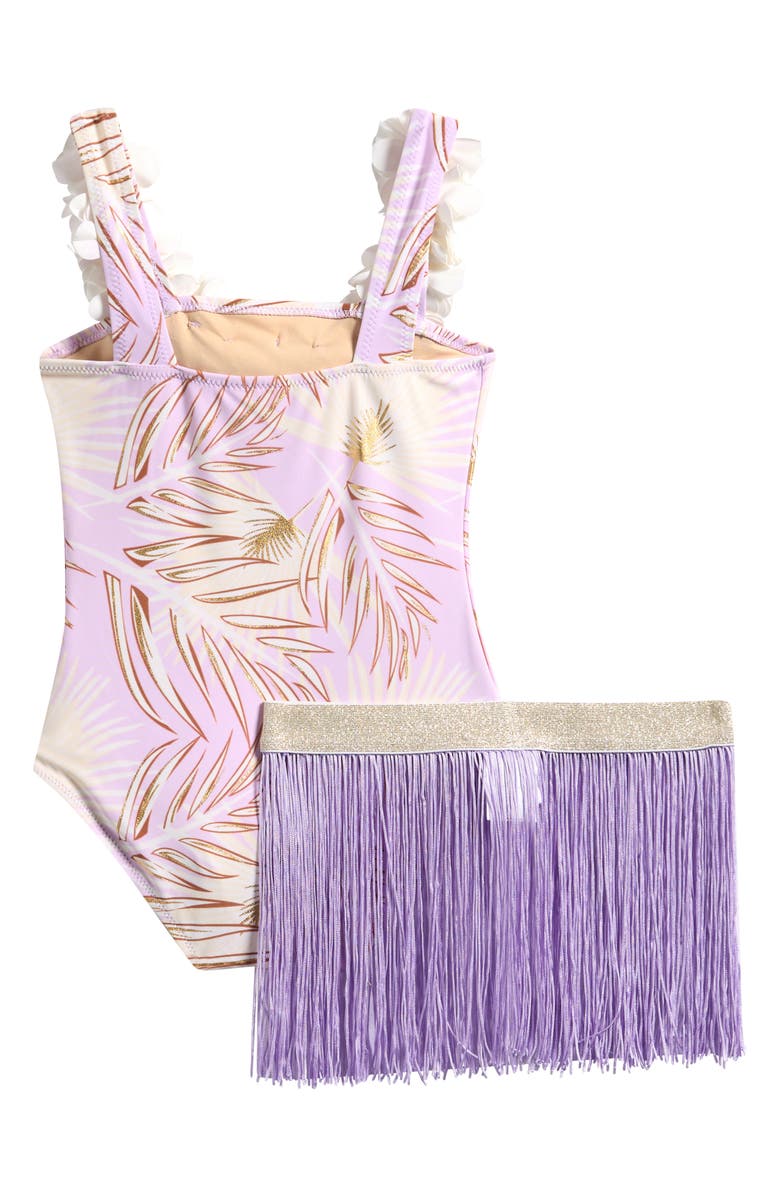 Shade Critters Kids' Rosette One-Piece Swimsuit & Sequin Cover-Up Skirt Set, Alternate, color, Purple