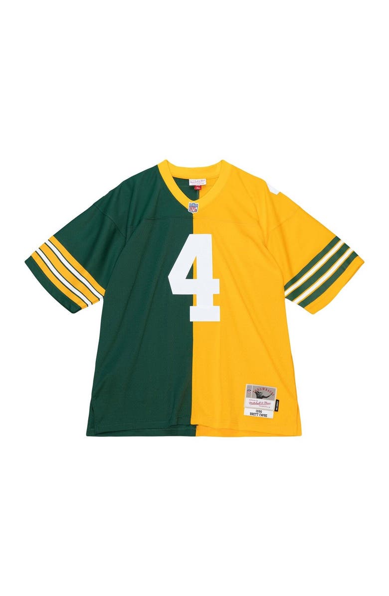 Mitchell & Ness Men's Mitchell & Ness Brett Favre Green/Gold Green Bay Packers 1996 Split Legacy Replica Jersey, Alternate, color, 