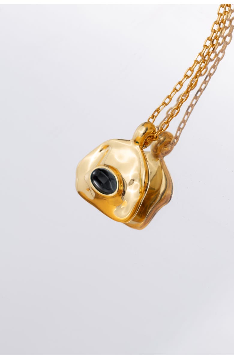 Classicharms Aria Gemstone Pendant Necklace and Figaro Chain Layering Set, Alternate, color, Gold/Noir Black