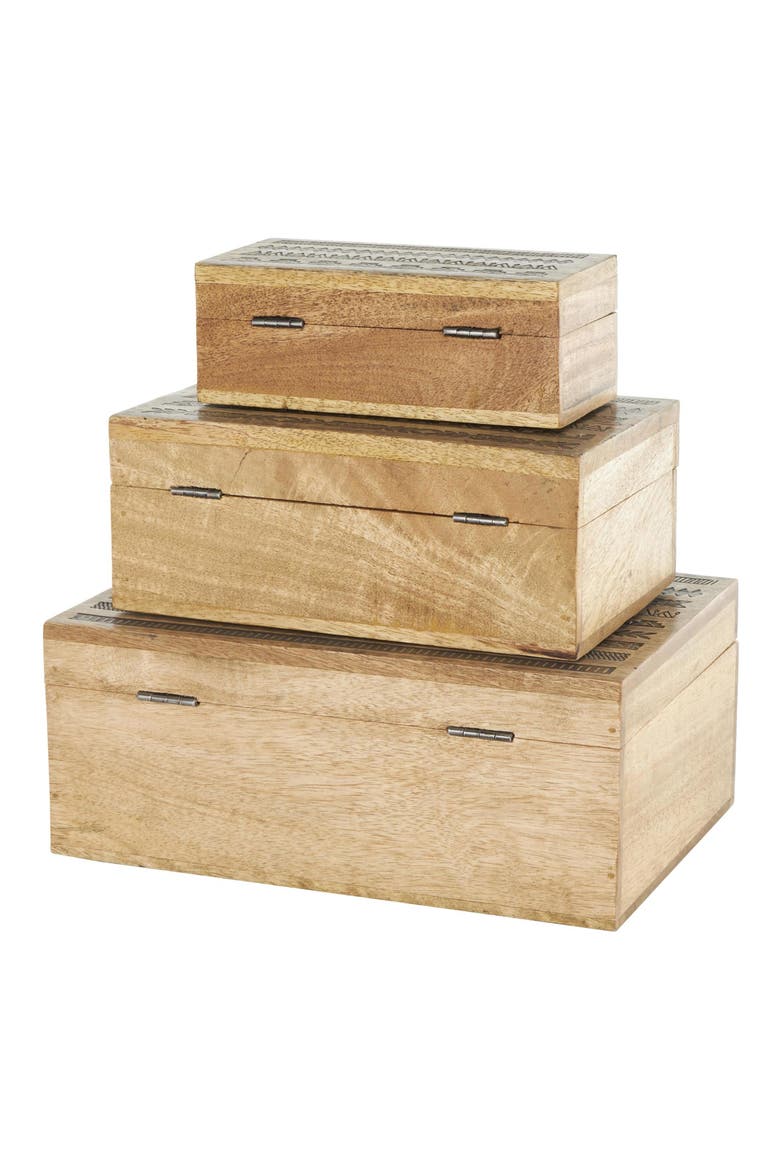 Mango Wood Set of 3 Decorative Boxes, Alternate, color, BROWN