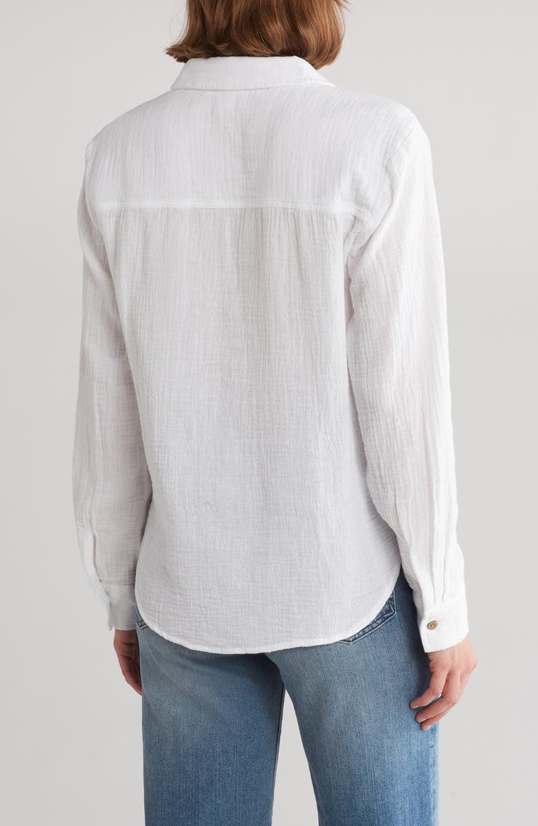 beachlunchlounge Long Sleeve Tie Hem Cotton Gauze Button-Up Shirt, Alternate, color, 