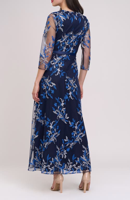Js Collections Stefania Ankle Gown In Navy/pewter/french Blue