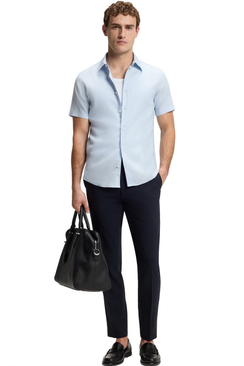 Short Sleeve Linen Blend Button Up Shirt, Alternate, color, LIGHT/ PASTEL BLUE
