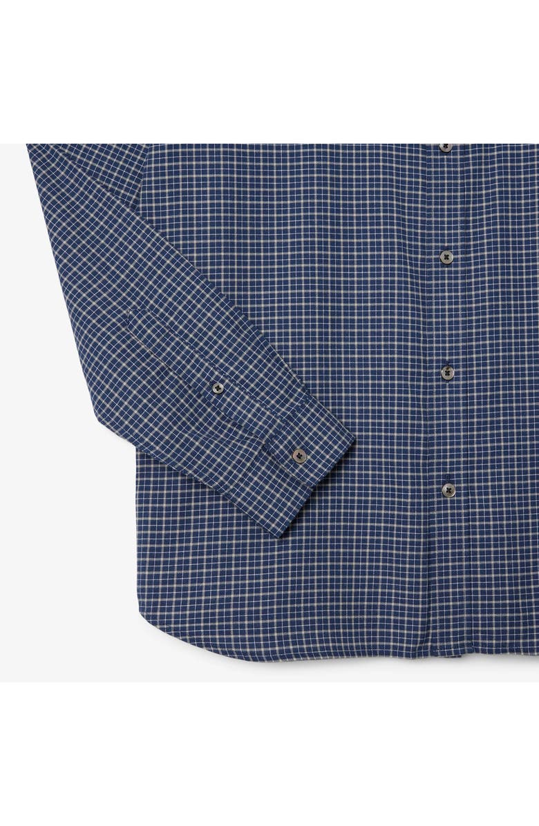 Lacoste Regular Fit Plaid Flannel Button-Up Shirt, Alternate, color, Navy Blue/ Flour