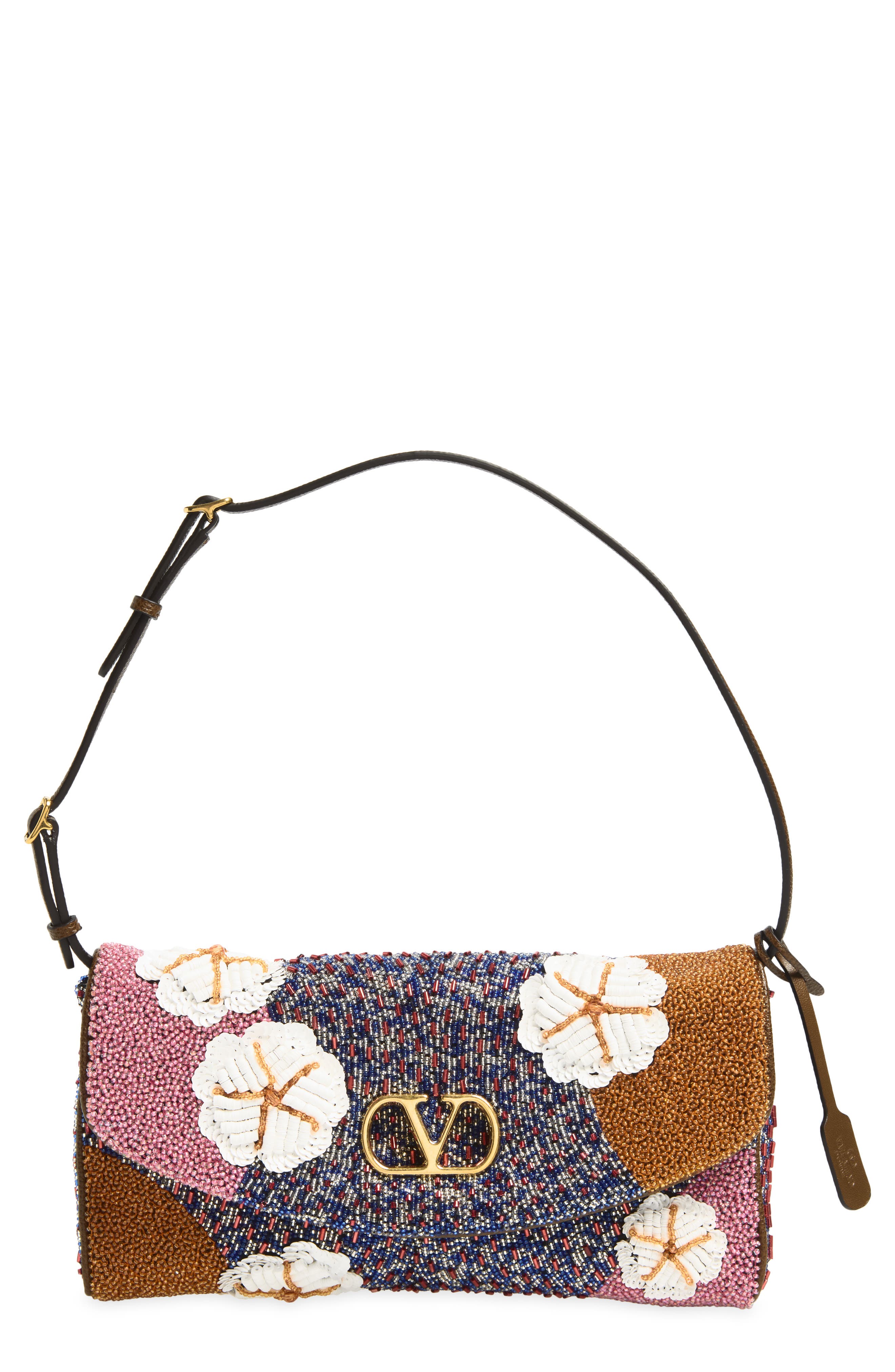 Small Devain Beaded Silk Shoulder Bag, Main, color, BROWN MULTI