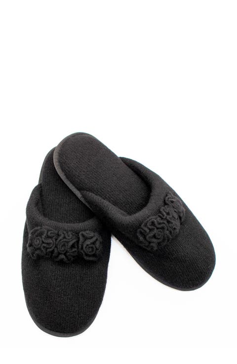Flower Trim Cashmere Scuff Slipper
