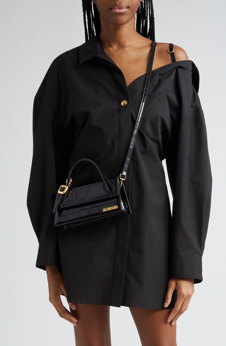 Jacquemus Le Chiquito Long Croc Embossed Leather Convertible Bag, Alternate, color,