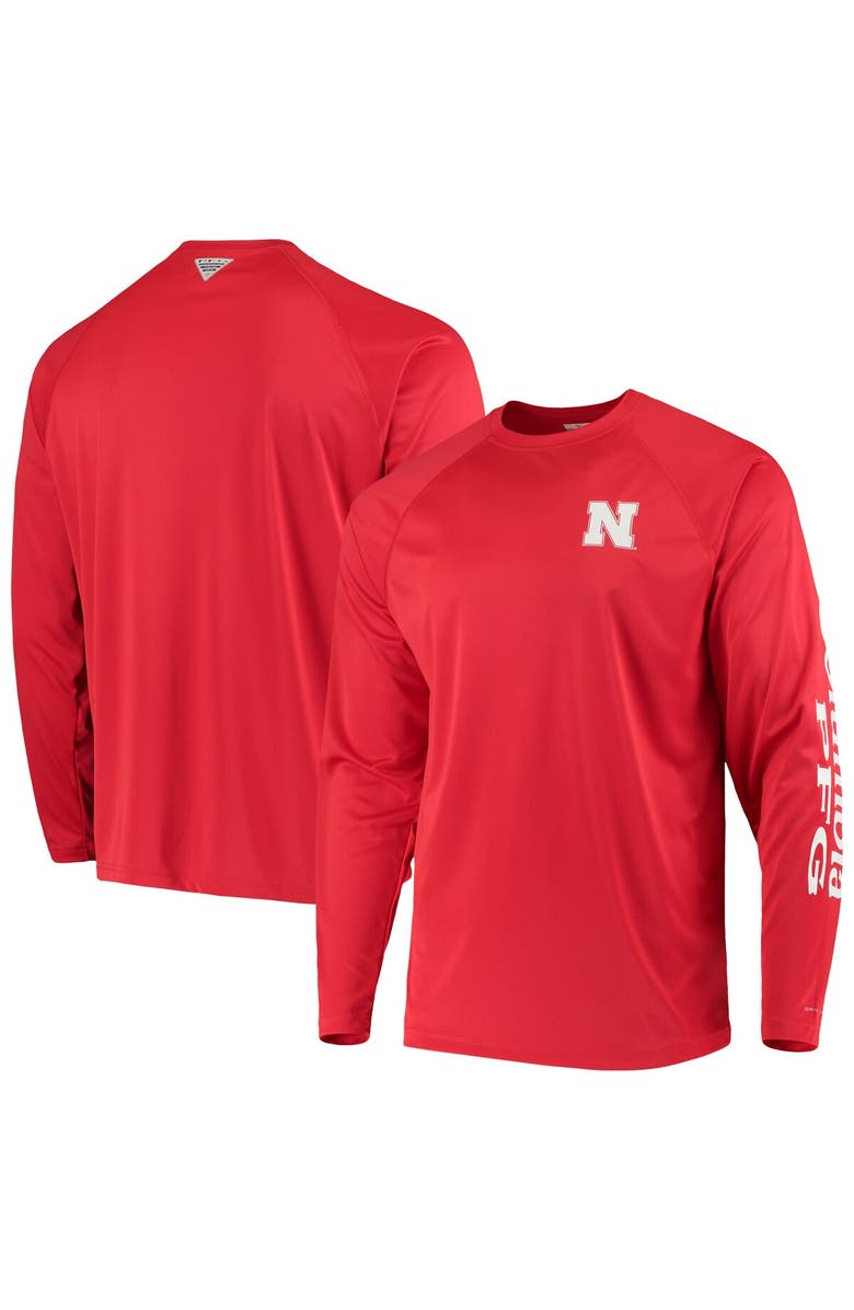 Columbia Men's Columbia Scarlet Nebraska Huskers Terminal Tackle Omni-Shade Raglan Long Sleeve T-Shirt, Main, color, 