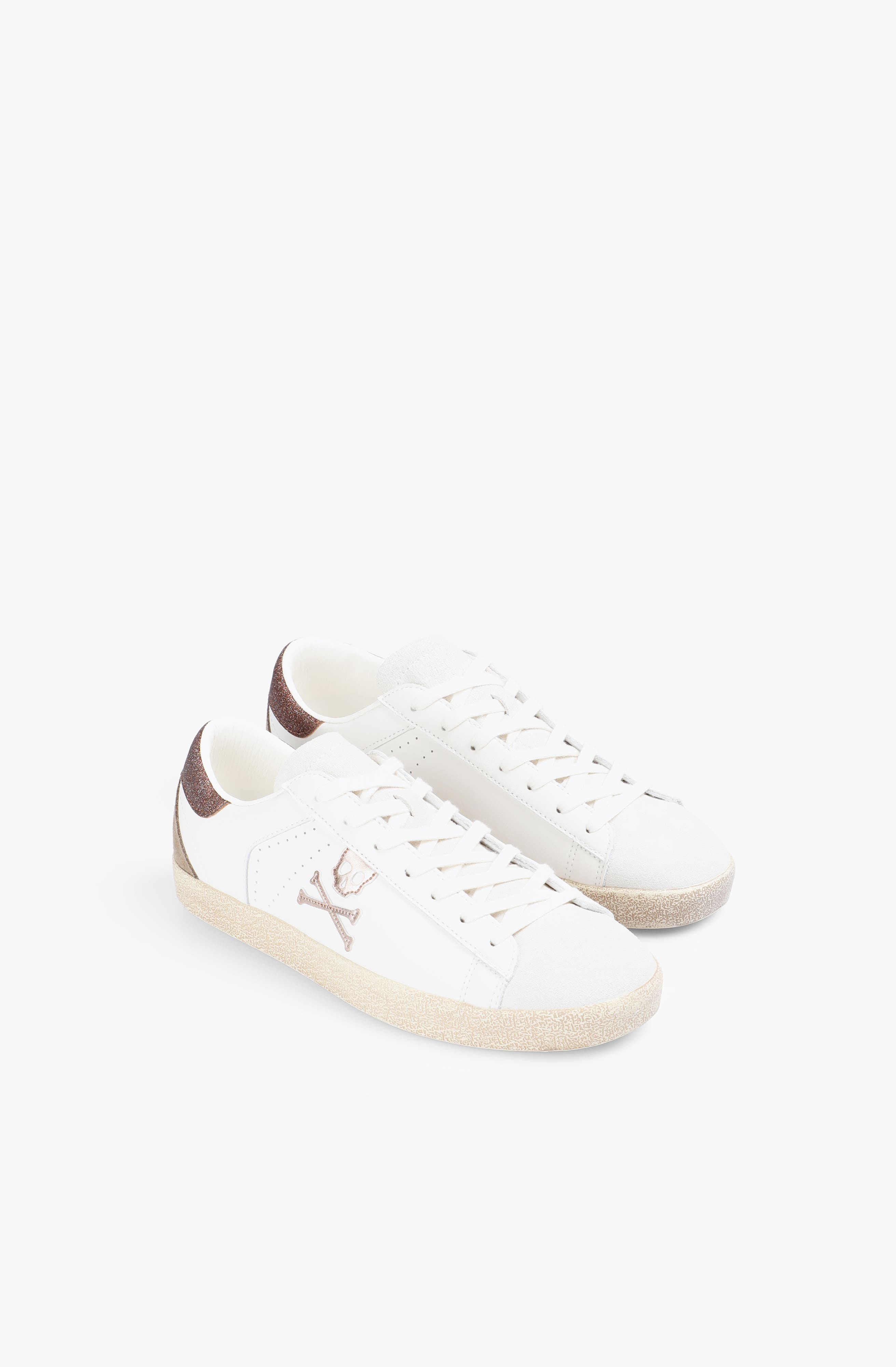 Embroidered Side Skull Henry Sneakers, Alternate, color, Offwhitebronze