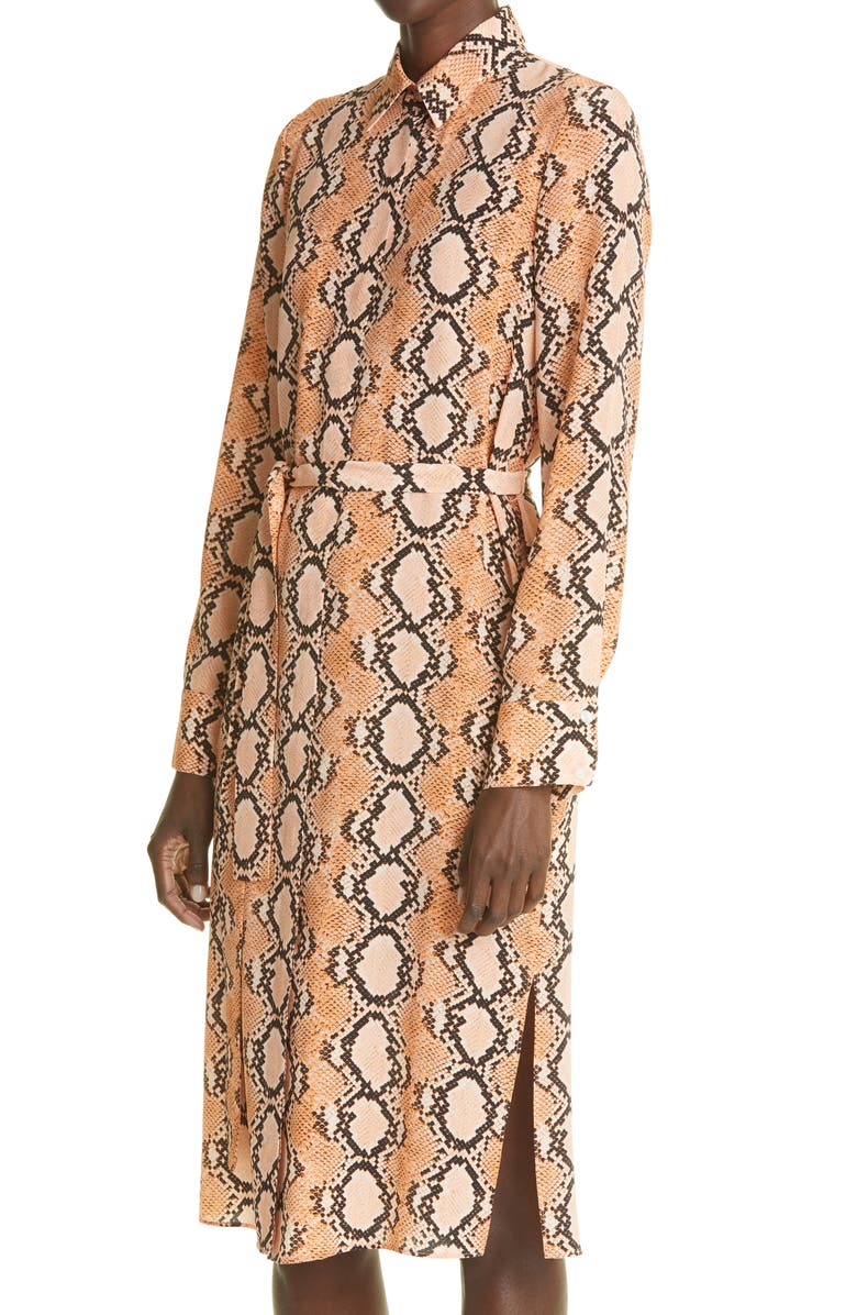 St. John Collection Snakeskin Print Long Sleeve Silk Crêpe de Chine Shirtdress, Alternate, color, 