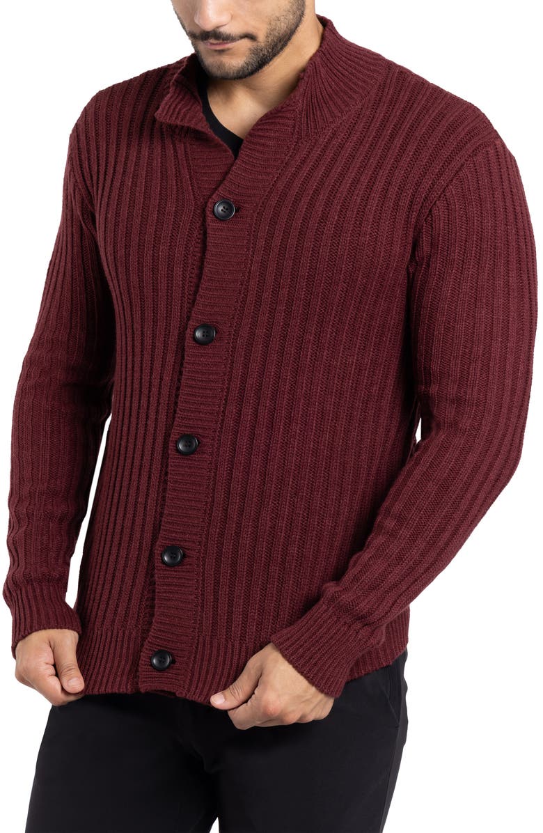 XRAY Stand Collar Cardigan, Alternate, color, Oxblood