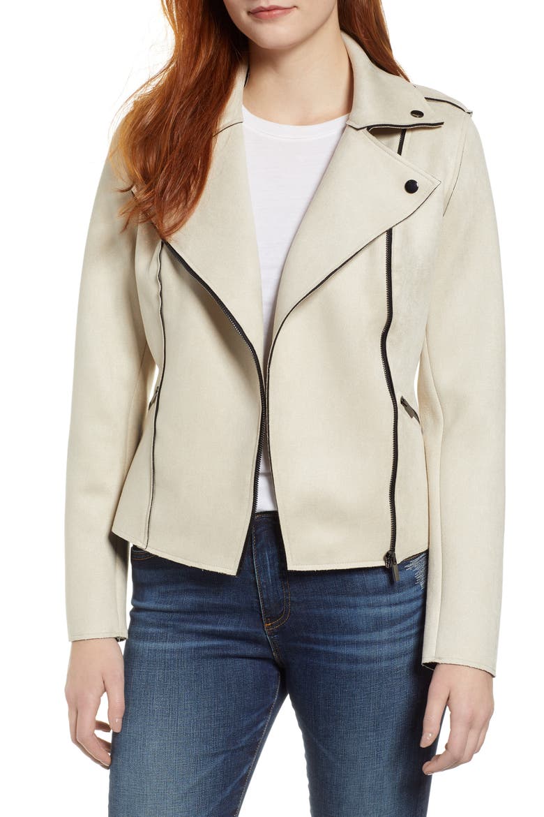 Haddie Faux Suede Moto Jacket, Main, color, IRISH CREAM