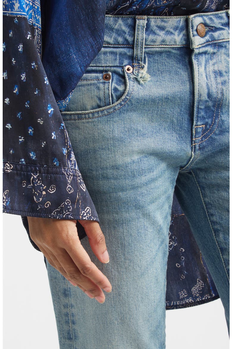 Cuffed Straight Leg Boyfriend Jeans, Alternate, color, LAPIS SELVEDGE BLUE STRETCH