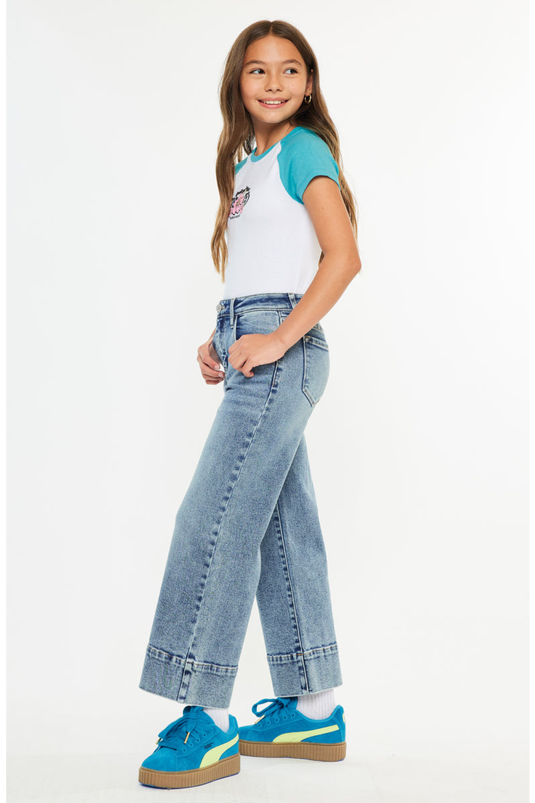 Nellie High Rise Kids Crop Wide Leg Jeans, Alternate, color, Dark Wash