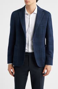 BOSS Hanry Slim Fit Plaid Knit Cotton Blend Sport Coat