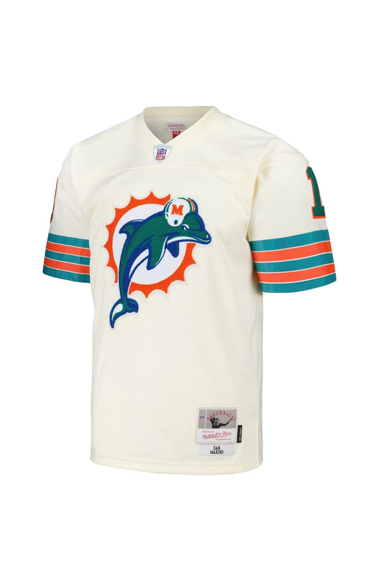 Mitchell & Ness Men's Mitchell & Ness Dan Marino Cream Miami Dolphins Chainstitch Legacy Jersey, Alternate, color,
