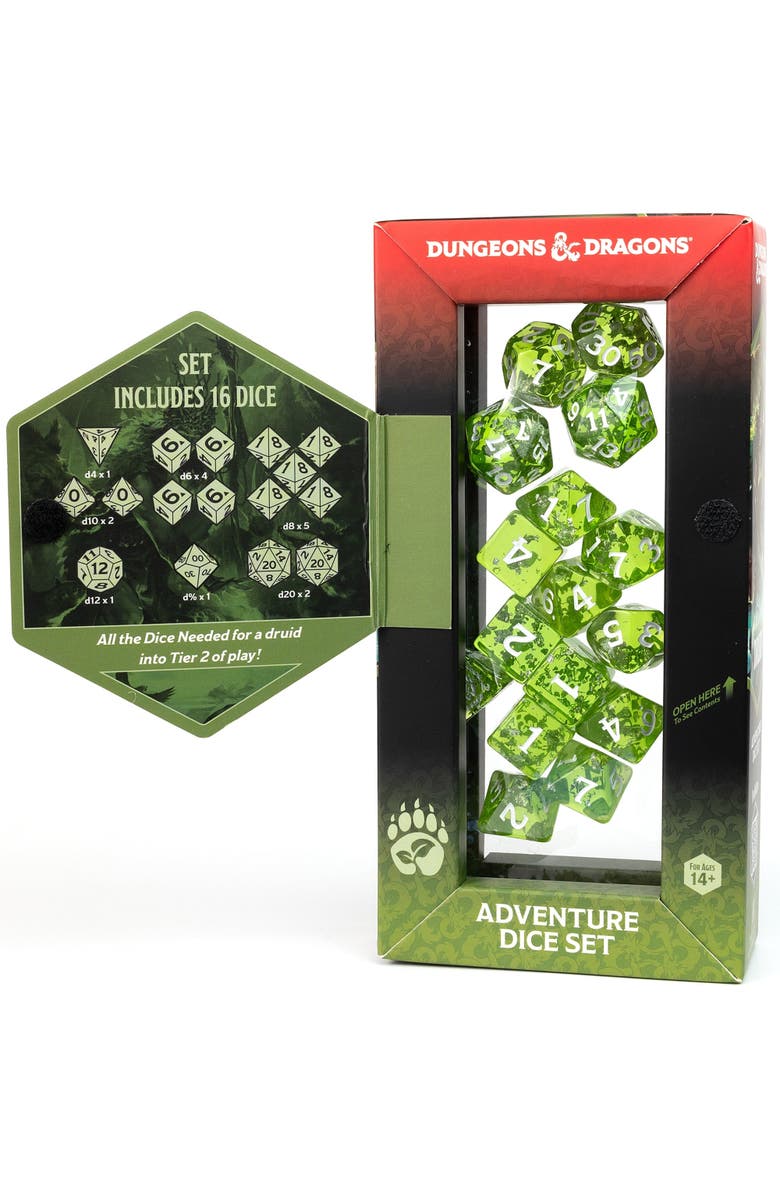 Dungeons & Dragons D&D Adventure Dice Druid Green, 15Pc Rpg Die Set, Alternate, color,