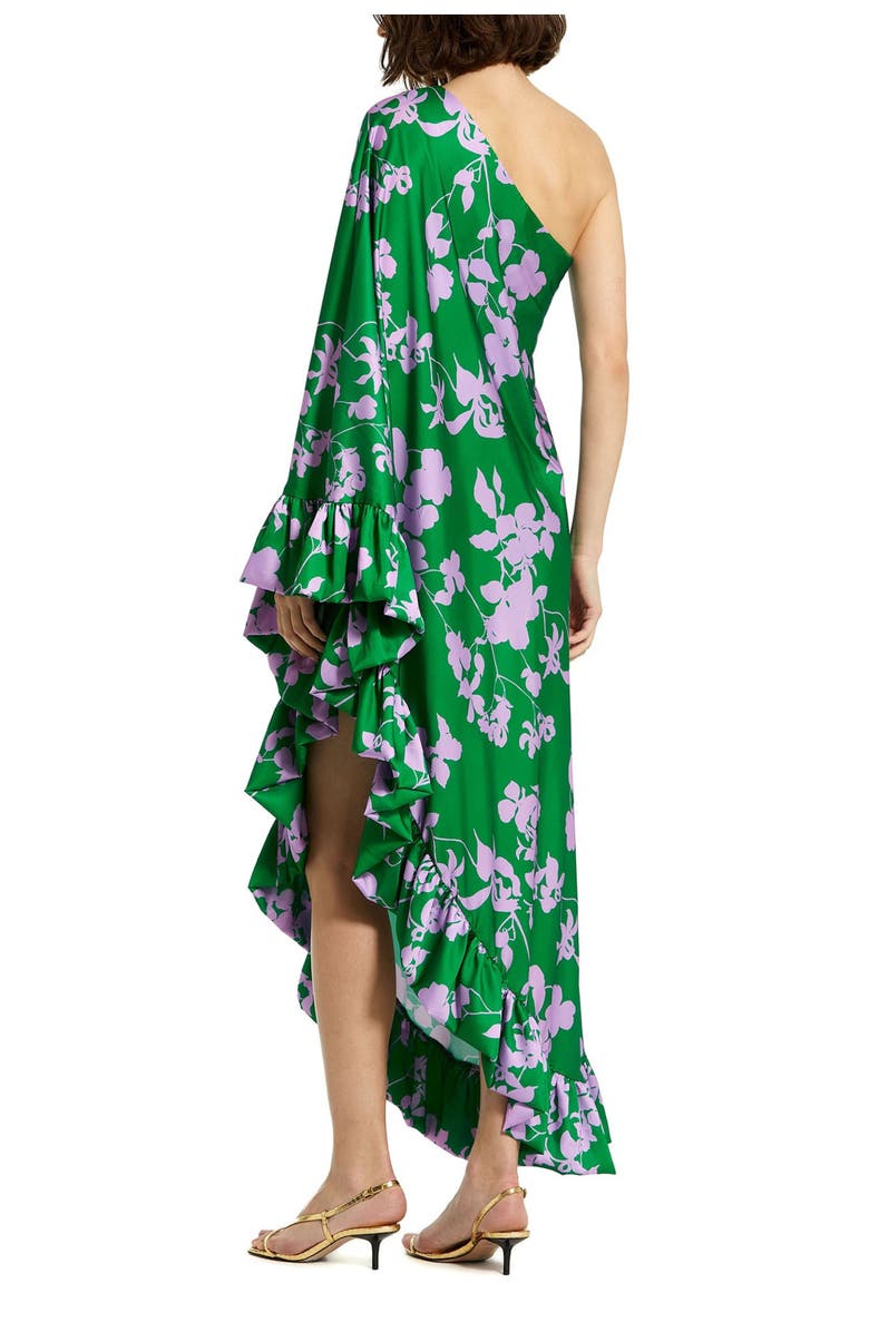 Mac Duggal Floral Charmeuse One Shoulder Draped Gown, Alternate, color, Green Multi