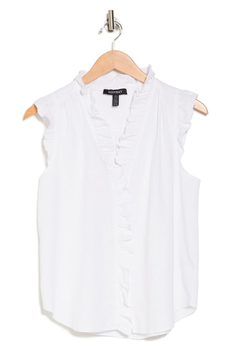 Ellen Tracy Ruffle Linen Blend Shirt, Alternate, color, White