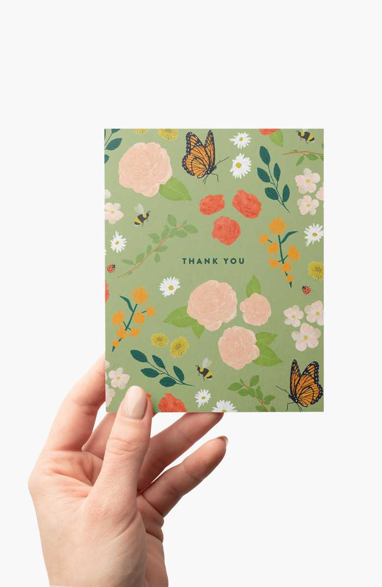 Joy Paper Co. Boxed Set of 8 Floral Greeting Cards, Alternate, color, Green Floral