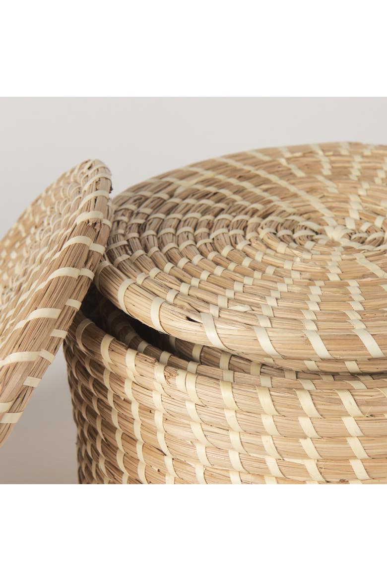 Kailini Set of Nesting Seagrass and Palm Leaf Boxes, Alternate, color, Brown