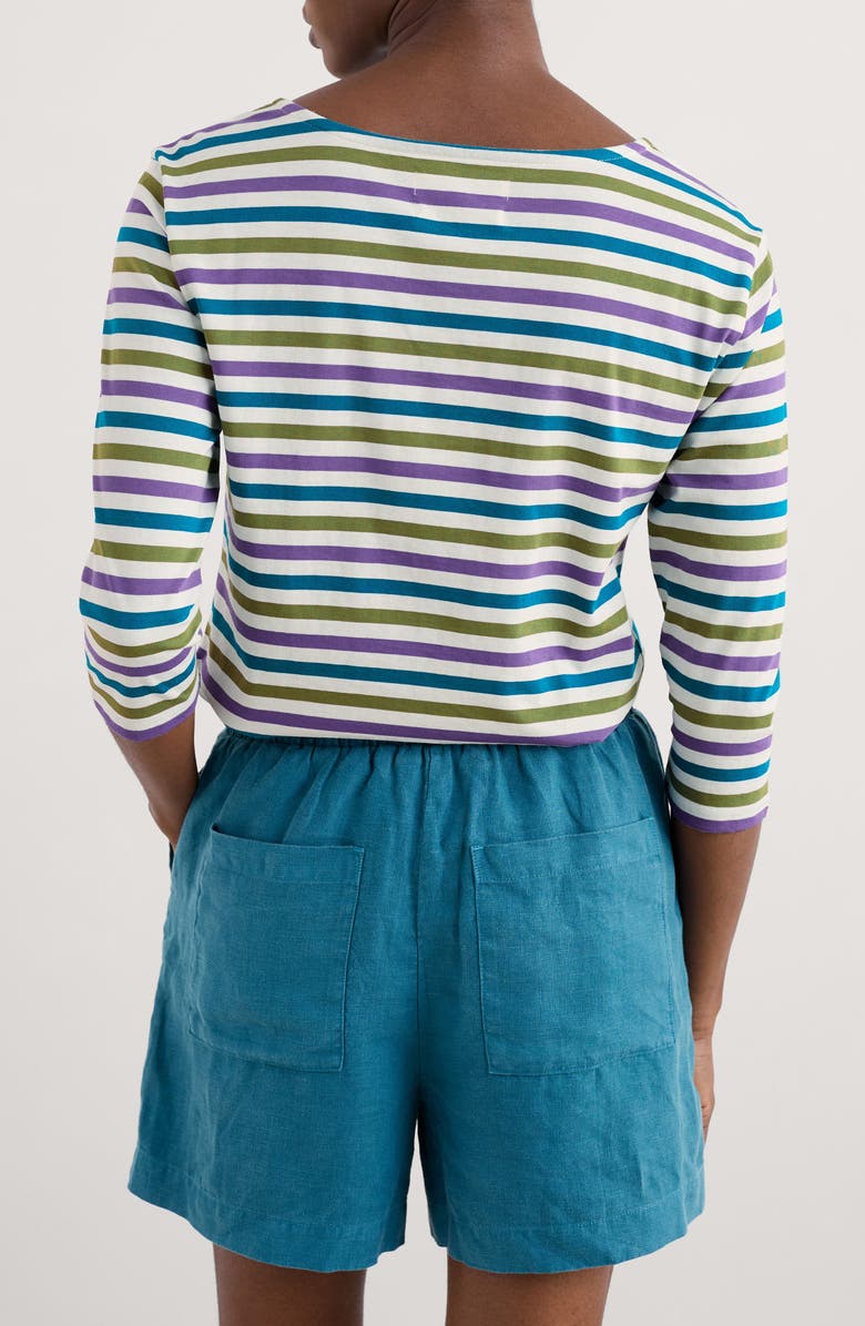 Seasalt Cornwall Sailor Stripe Three Quarter Sleeve Organic Cotton T-Shirt, Alternate, color, Tri Mini Cornish Pansy