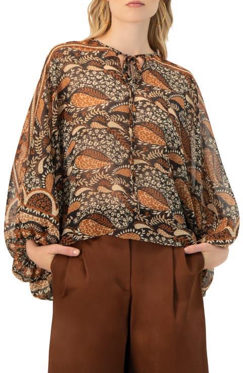 Dolman Paisley Blouse with Neck Ties