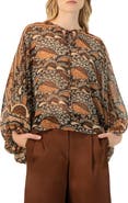 IVONNE Dolman Paisley Blouse with Neck Ties