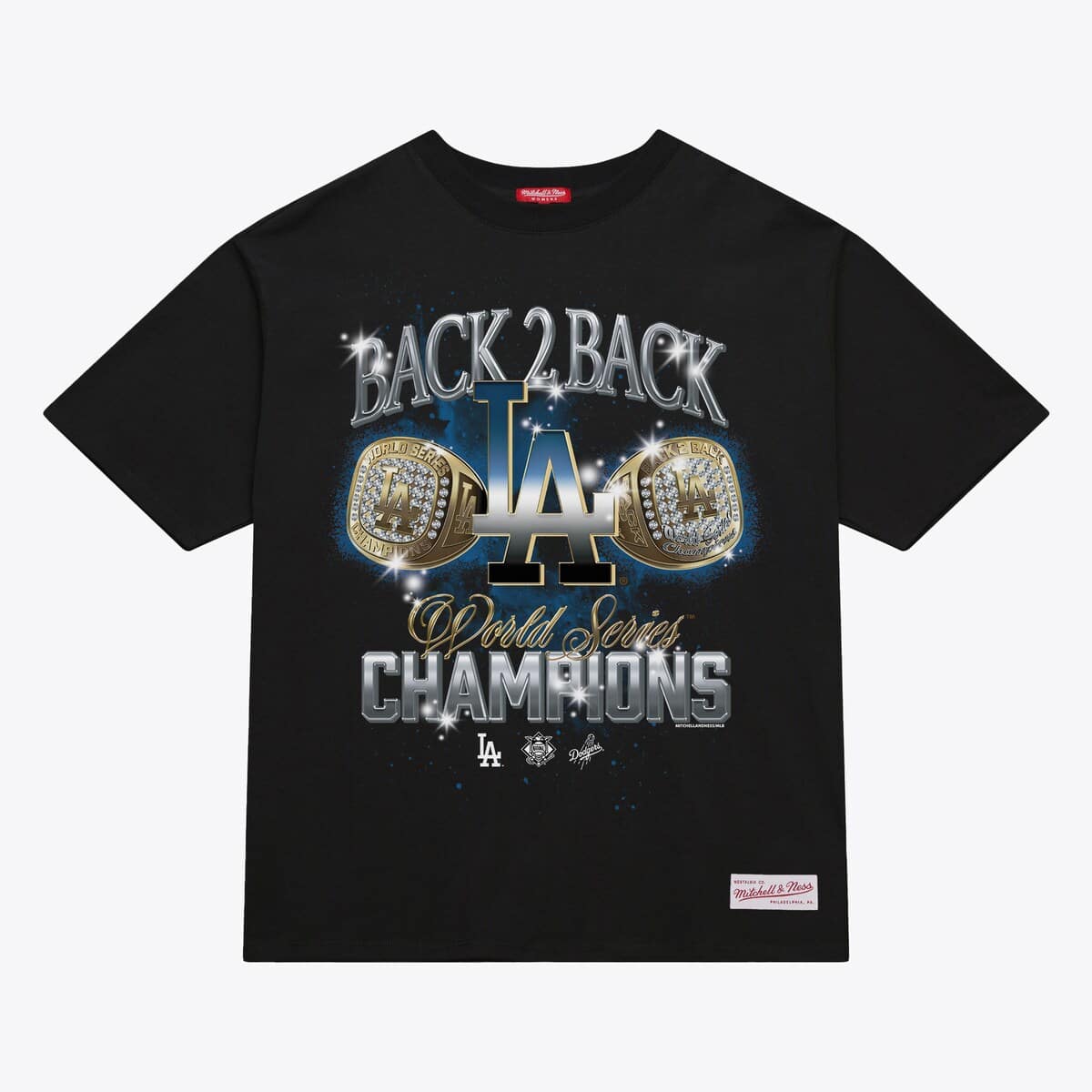 Women's Mitchell & Ness Black Los Angeles Dodgers Back 2 Back Rings Boxy Cropped T-Shirt