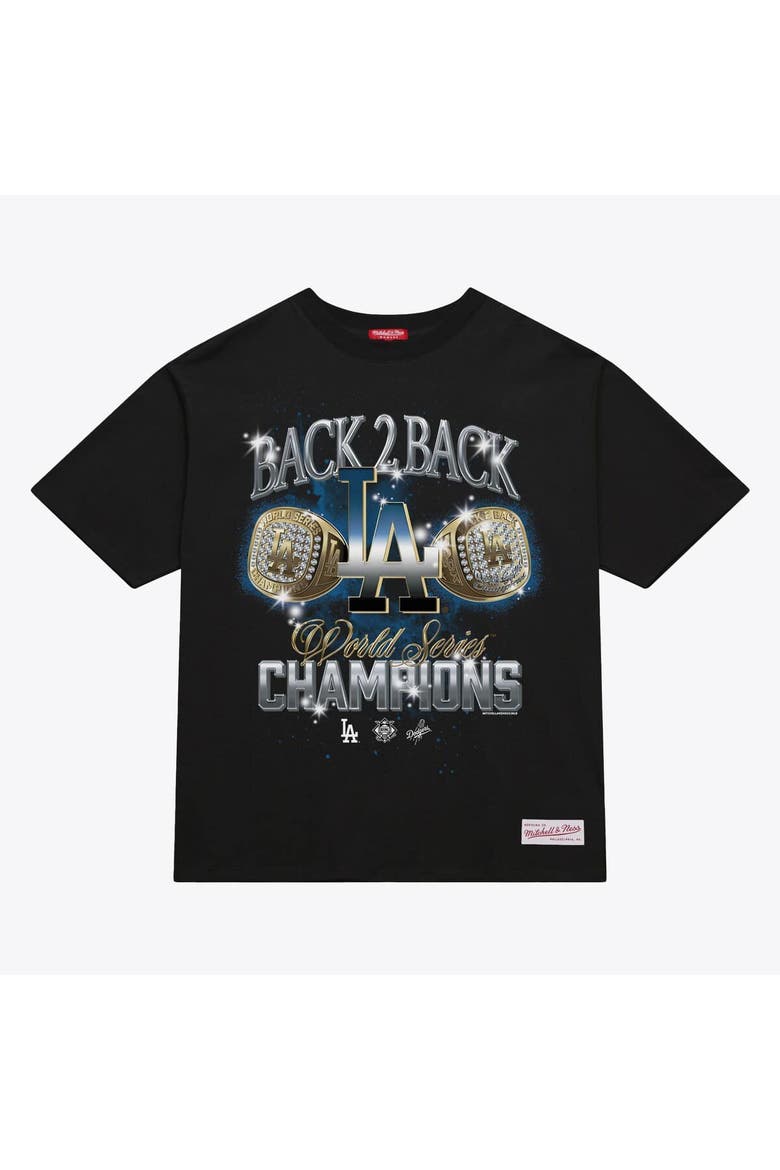 Women's Mitchell & Ness Black Los Angeles Dodgers Back 2 Back Rings Boxy Cropped T-Shirt, Main, color, Black