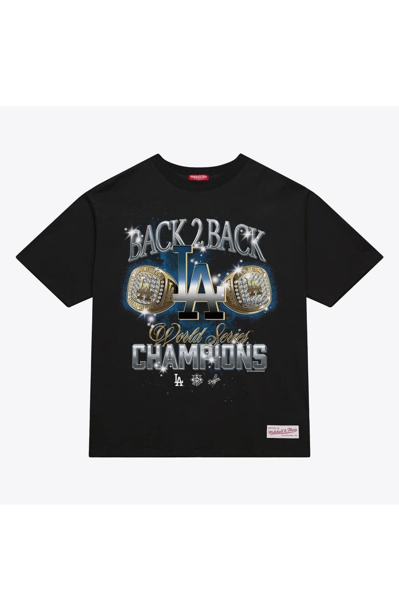 Mitchell & Ness Women's Mitchell & Ness Black Los Angeles Dodgers Back 2 Back Rings Boxy Cropped T-Shirt, Main, color, Black