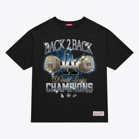 Women's Mitchell & Ness Black Los Angeles Dodgers Back 2 Back Rings Boxy Cropped T-Shirt