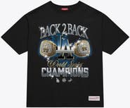 Mitchell & Ness Women's Mitchell & Ness Black Los Angeles Dodgers Back 2 Back Rings Boxy Cropped T-Shirt