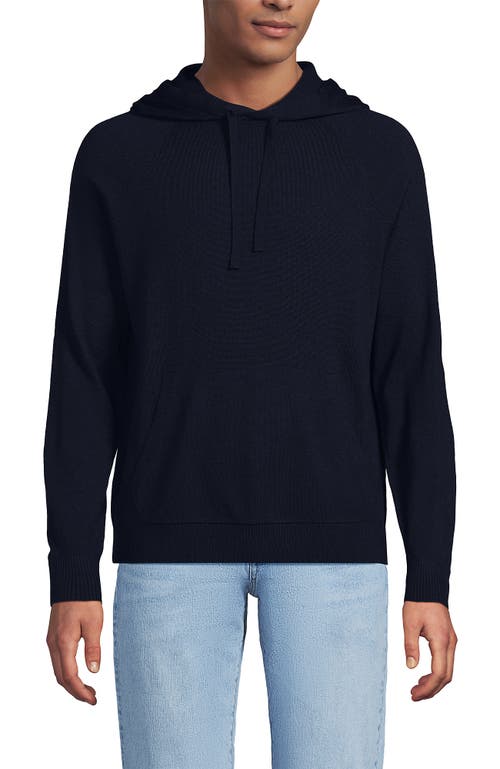 Lands' End Long Sleeve Washable Merino Pullover Hoodie In Black