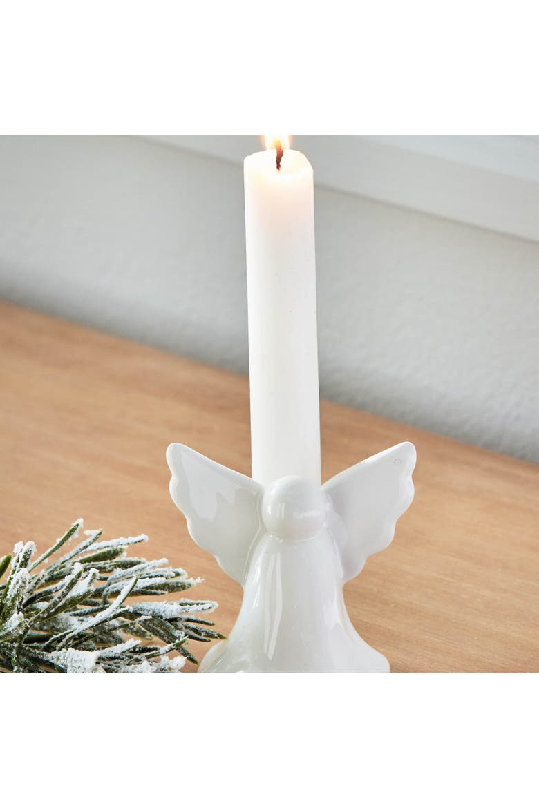 Angel Led Taper Candle Holder White Ceramic for Christmas, Alternate, color, White