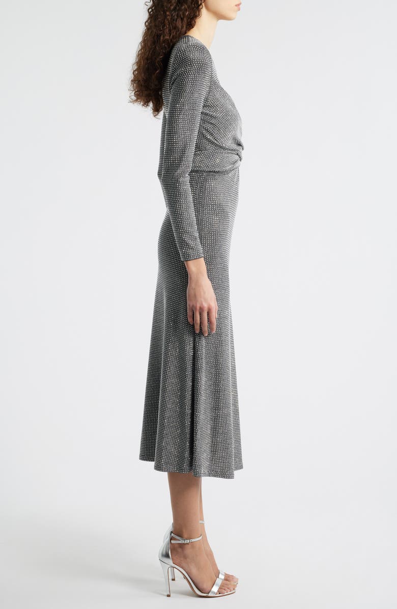 Milly Rhys Rhinetone Long Sleeve Midi Dress, Alternate, color, Silver