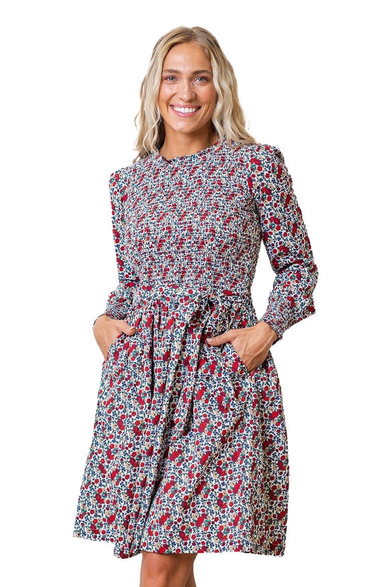 Women's Organic Smocked Ruffle Collar Dress, Main, color, Holiday Multi Floral