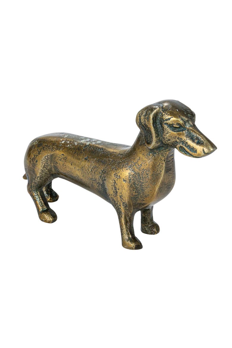 Antique Cast Aluminum Dachshund Accent Decor, Brass, Main, color, Brass