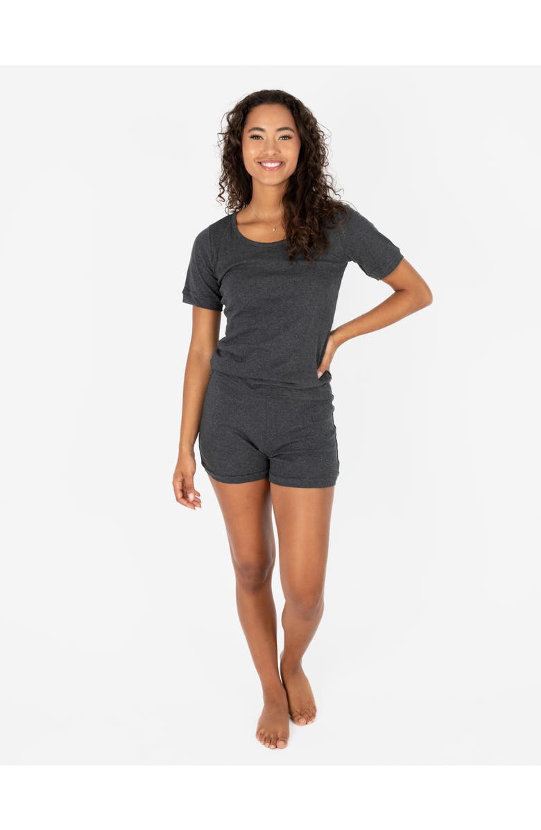Leveret Women's Short Cotton Solid Pajama Set, Main, color, Dark Gray