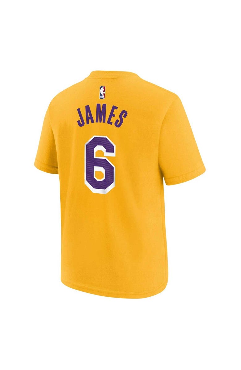 Nike Youth LeBron James Gold Los Angeles Lakers Icon Name & Number T-Shirt, Alternate, color, Gold