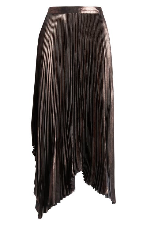 Lerina Pleated Metallic Maxi Skirt
