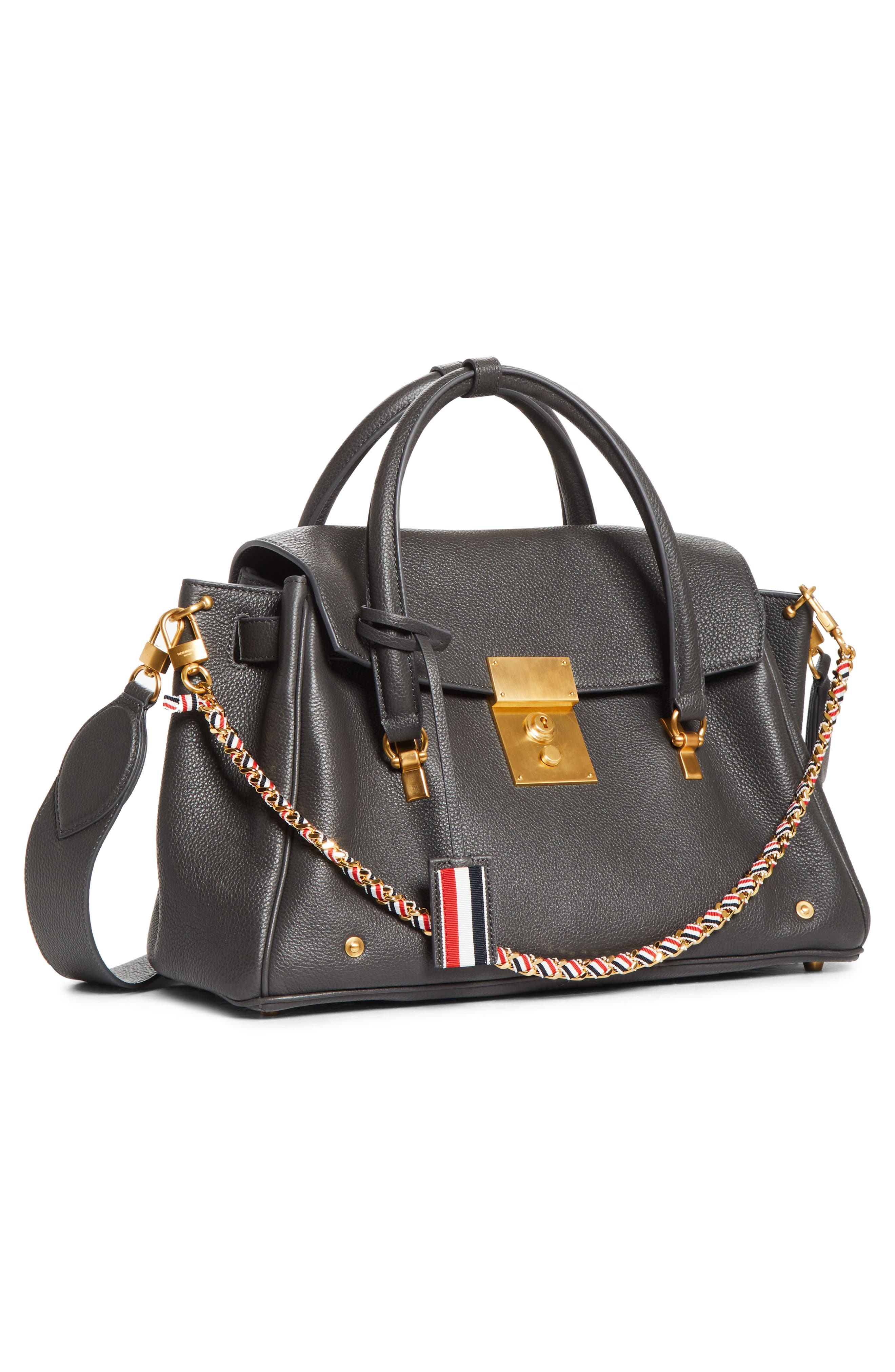Bolton Pebble Grain Leather Satchel, Alternate, color, DARK GREY