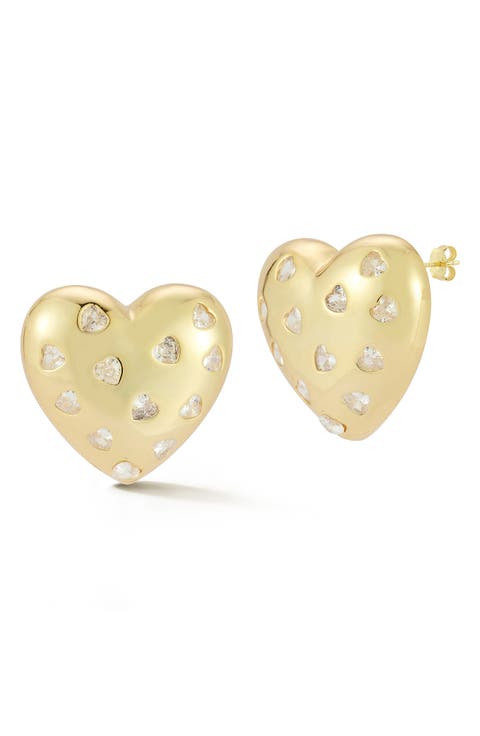 Cubic Zirconia Heart Stud Earrings