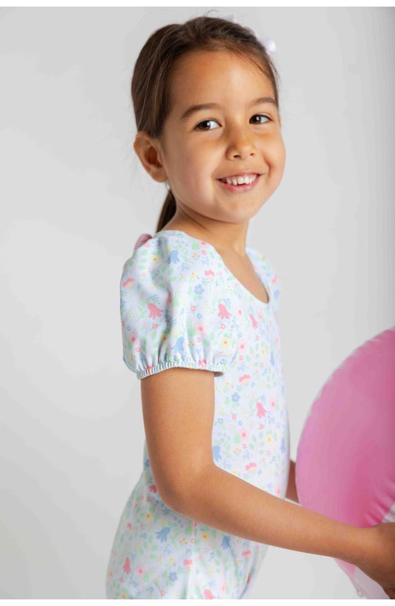 Florence Eiseman Floral Print Swimsuit with Puff Sleeves, Alternate, color, Blue/Multi