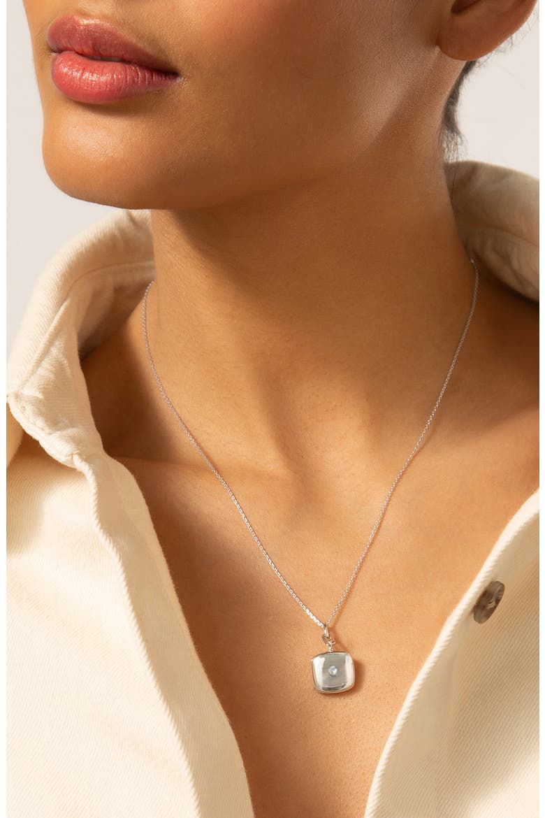 Viv Slim Cushion Locket Pendant Necklace, Alternate, color, SILVER