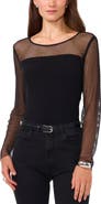 Vince Camuto Rhinestone Fishnet Long Sleeve Top