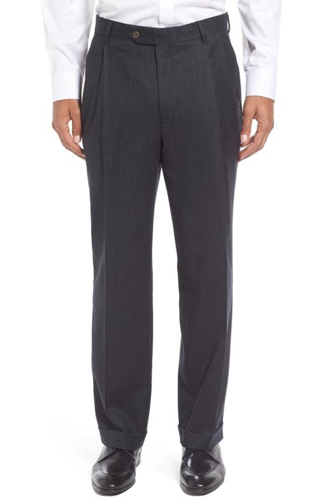 Lightweight Flannel Pleated Classic Fit Dress Trousers